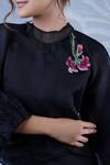 Buy_Seesa_Black Silk Organza Round Kamaria Floral Applique Work Top _Online_at_Aza_Fashions