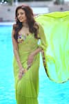 Nirmooha_Green Lurex Embroidery Floral Leaf Neck Border Pre-draped Saree With Blouse _Online