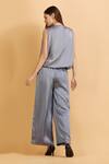 Shop_LABEL IVISH_Grey Satin Plain V Neck Wrap Top With Flared Trouser _at_Aza_Fashions