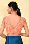 Shop_Nazaakat by Samara Singh_Orange Cotton Solid V Neck Leaf Print Blouse_at_Aza_Fashions
