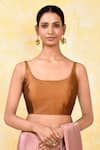 Buy_Nazaakat by Samara Singh_Gold Silk Solid Round Sleeveless Blouse_at_Aza_Fashions
