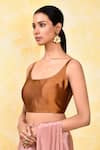 Nazaakat by Samara Singh_Gold Silk Solid Round Sleeveless Blouse_Online_at_Aza_Fashions