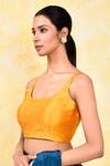 Nazaakat by Samara Singh_Yellow Taffeta Silk Solid Round Deep Back Blouse_Online_at_Aza_Fashions