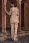 Shop_DiyaRajvvir_Gold Tulle Embroidery Sequins Square Neck And Crystal Kurta With Bell Bottom Pant _at_Aza_Fashions