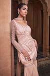 Buy_DiyaRajvvir_Beige Tulle Embroidery Sequins Scoop Neck And Crystal Kurta Gharara Set _Online_at_Aza_Fashions