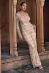 Buy_DiyaRajvvir_Beige Tulle Embellished Sequins Round Neck And Crystal Jumpsuit _Online_at_Aza_Fashions