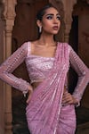 Buy_DiyaRajvvir_Pink Tulle Embroidery Sequins Square Neck Pre-draped Slit Saree With Blouse _Online_at_Aza_Fashions