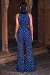 Shop_DiyaRajvvir_Blue Tulle Embroidery Sequins Round Neck And Beads Embellished Jumpsuit _at_Aza_Fashions