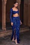 Buy_DiyaRajvvir_Blue Tulle Embroidery Sequins Sweetheart Neck Tonal Blouse With Skirt _at_Aza_Fashions