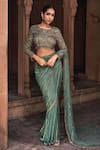 Buy_DiyaRajvvir_Green Tulle Embroidery Sequins Round Pre-stitched Crystal Saree With Blouse _at_Aza_Fashions