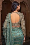 Shop_DiyaRajvvir_Green Tulle Embroidery Sequins Round Pre-stitched Crystal Saree With Blouse _at_Aza_Fashions