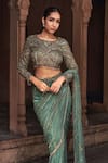 DiyaRajvvir_Green Tulle Embroidery Sequins Round Pre-stitched Crystal Saree With Blouse _Online_at_Aza_Fashions