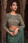 Buy_DiyaRajvvir_Green Tulle Embroidery Sequins Round Pre-stitched Crystal Saree With Blouse _Online_at_Aza_Fashions