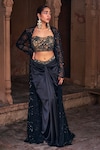 Buy_DiyaRajvvir_Black Tulle Embroidery Sequins Jacket Open Neck Chevron Dhoti Skirt Set_at_Aza_Fashions