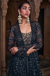 Buy_DiyaRajvvir_Black Tulle Embroidery Sequins Jacket Open Neck Chevron Dhoti Skirt Set_Online_at_Aza_Fashions