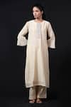 Buy_Beige_Off White Kurta Pure Mul Chanderi Embroidered Gathered Sleeve And Pant Set _at_Aza_Fashions