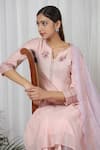 Buy_Beige_Pink Kurta Pure Mul Chanderi Embroidered Floral Notched Neck Pant Set _Online_at_Aza_Fashions