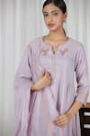 Buy_Beige_Purple Kurta Pure Mul Chanderi Embroidered Floral Notched Neck Pant Set _Online_at_Aza_Fashions