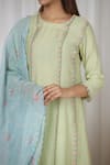 Beige_Green Kurta Pure Mul Chanderi Embroidered Floral Round Seam Pant Set _Online_at_Aza_Fashions