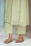 Buy_Beige_Green Kurta Pure Mul Chanderi Embroidered Floral Round Seam Pant Set _Online_at_Aza_Fashions