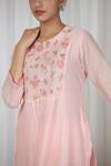 Buy_Beige_Pink Kurta Pure Mul Chanderi Embroidered Floral Round Yoke And Pant Set _Online_at_Aza_Fashions