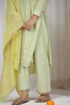 Shop_Beige_Green Kurta Pure Mul Chanderi Embroidered Floral Stitched Pattern And Pant Set _Online_at_Aza_Fashions