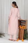 Shop_Beige_Pink Kurta Pure Mul Chanderi Embroidered Floral Notched Neck And Pant Set _at_Aza_Fashions