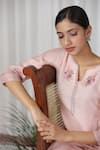 Buy_Beige_Pink Kurta Pure Mul Chanderi Embroidered Floral Notched Neck And Pant Set _Online_at_Aza_Fashions