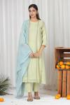 Buy_Beige_Green Kurta Pure Mul Chanderi Embroidered Floral Round Seam And Pant Set _at_Aza_Fashions