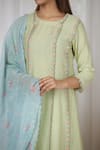 Beige_Green Kurta Pure Mul Chanderi Embroidered Floral Round Seam And Pant Set _Online_at_Aza_Fashions