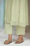 Buy_Beige_Green Kurta Pure Mul Chanderi Embroidered Floral Round Seam And Pant Set _Online_at_Aza_Fashions