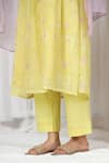 Buy_Beige_Yellow Kurta Pure Mul Chanderi Printed Floral Round Pattern And Pant Set 