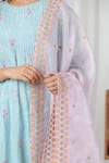 Buy_Beige_Blue Kurta Pure Mul Chanderi Printed Floral Round Pattern Neck And Pant Set 