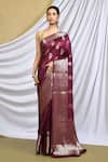 Buy_Khwaab by Sanjana Lakhani_Wine Silk Woven Banarasi Saree With Running Blouse_at_Aza_Fashions