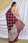 Shop_Khwaab by Sanjana Lakhani_Wine Silk Woven Banarasi Saree With Running Blouse_at_Aza_Fashions