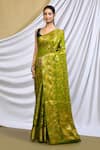 Buy_Khwaab by Sanjana Lakhani_Green Silk Woven Banarasi Saree With Running Blouse_at_Aza_Fashions