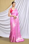 Khwaab by Sanjana Lakhani_Pink Silk Woven Banarasi Floral Geometric Pattern Saree With Running Blouse_Online_at_Aza_Fashions