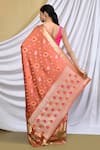 Shop_Khwaab by Sanjana Lakhani_Brown Silk Woven Floral Leaf Pattern Saree With Running Blouse_at_Aza_Fashions