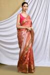 Khwaab by Sanjana Lakhani_Brown Silk Woven Floral Leaf Pattern Saree With Running Blouse_Online_at_Aza_Fashions