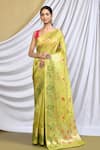 Buy_Khwaab by Sanjana Lakhani_Multi Color Silk Woven Banarasi Floral Pattern Saree With Running Blouse_at_Aza_Fashions