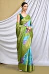 Khwaab by Sanjana Lakhani_Blue Silk Woven Banarasi Floral Pattern Saree With Running Blouse_Online_at_Aza_Fashions