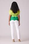 Shop_Scarlet Sage_Green 100% Polyester Plain Round Gia Colorblock Pleated Top With Belt _at_Aza_Fashions