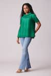 Scarlet Sage_Green 100% Polyester Plain Turtle Neck Hazel Pleated Top  _Online_at_Aza_Fashions