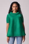 Shop_Scarlet Sage_Green 100% Polyester Plain Turtle Neck Hazel Pleated Top  _Online_at_Aza_Fashions