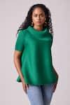 Scarlet Sage_Green 100% Polyester Plain Turtle Neck Hazel Pleated Top  _at_Aza_Fashions