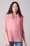Scarlet Sage_Pink Polyester Pearls Collared Maise Work Shirt_at_Aza_Fashions