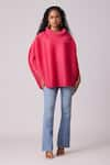 Buy_Scarlet Sage_Pink 100% Polyester Plain Turtle Neck Sloane Batwing Sleeve Top  _at_Aza_Fashions