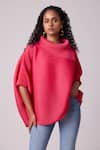 Scarlet Sage_Pink 100% Polyester Plain Turtle Neck Sloane Batwing Sleeve Top  _Online_at_Aza_Fashions