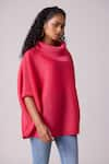 Shop_Scarlet Sage_Pink 100% Polyester Plain Turtle Neck Sloane Batwing Sleeve Top  _Online_at_Aza_Fashions