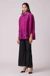 Scarlet Sage_Magenta 100% Polyester Placement Embellished Sloane Batwing Top _at_Aza_Fashions